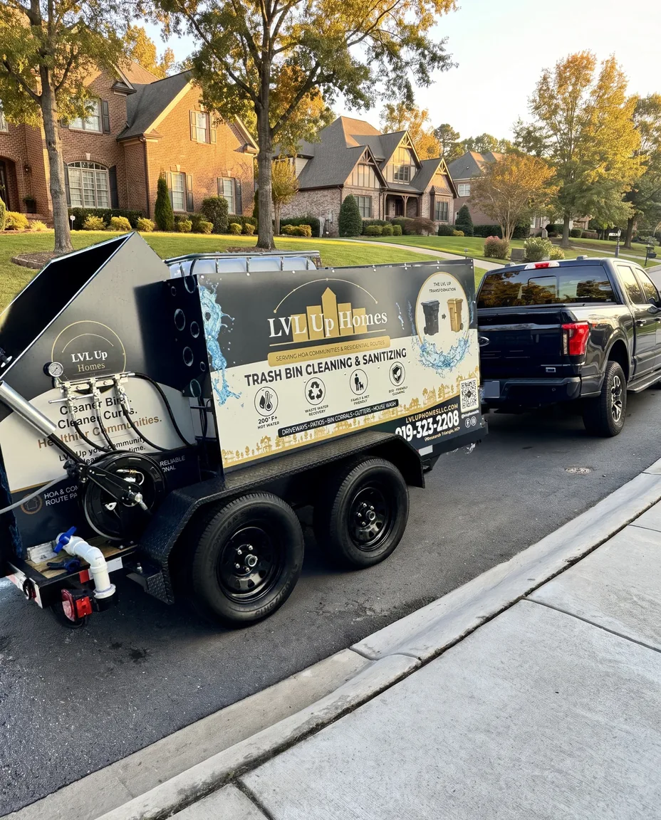 LVL Up Homes rig parked on a residential street